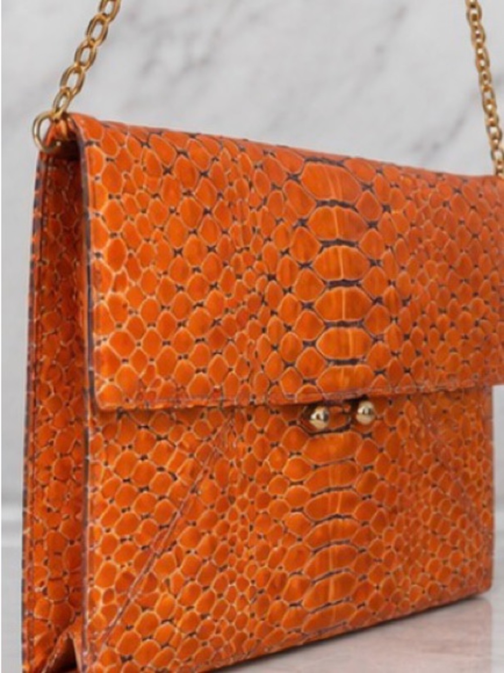 MCM Orange Exotic Embossed Leather Chain Shoulder Bag Clutch - Picture 3 of 5